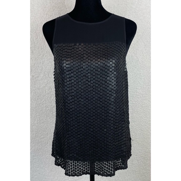PARKER • Black Carson Combo Silk Chiffon Sequin Embellished Tank Top - Picture 13 of 16